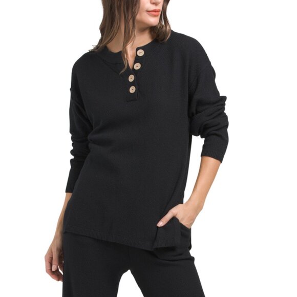 THREE DOTS Black Parma Henley Top - Picture 1 of 2